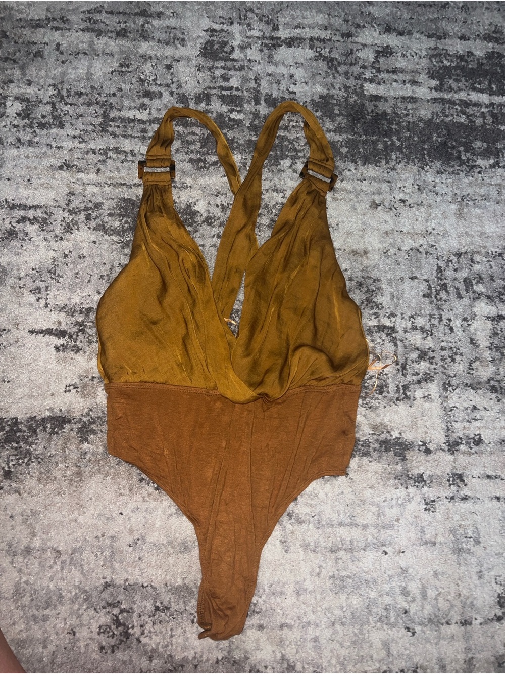 Free People Bronze Gold Zuri V-Neck Bodysuit